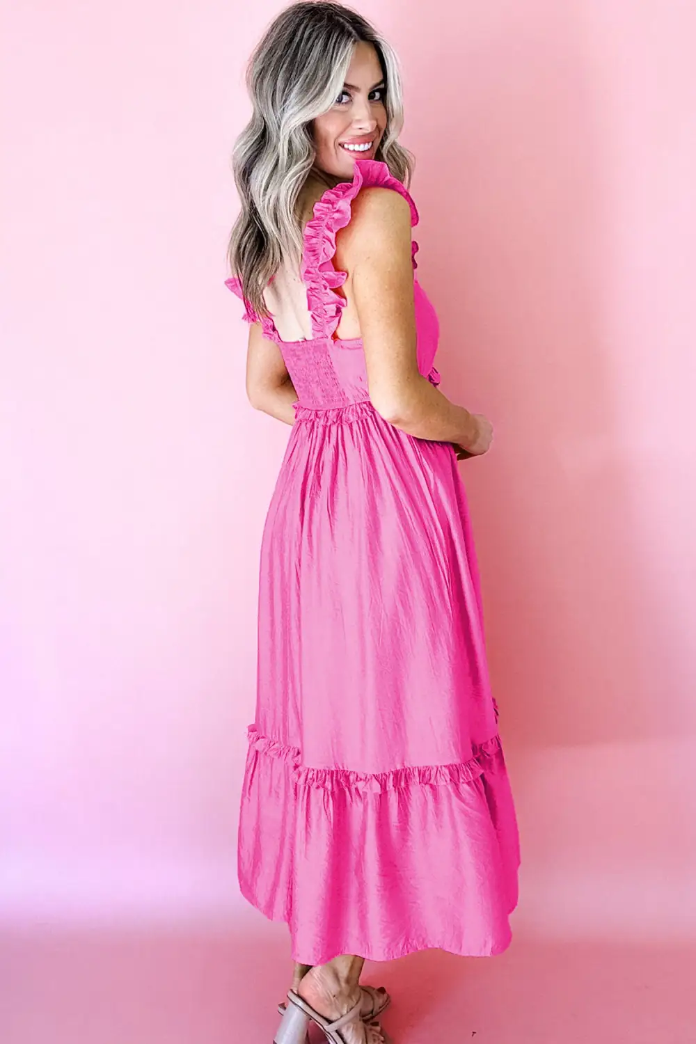 Drape Ruffle Sleeveless High Waist Maxi Dress