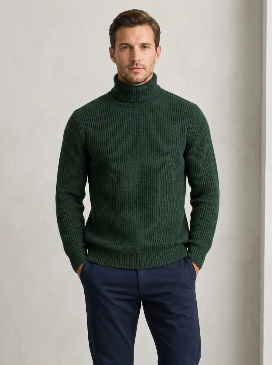 Men's Polished Classic Ribbed Knit Turtleneck Sweater