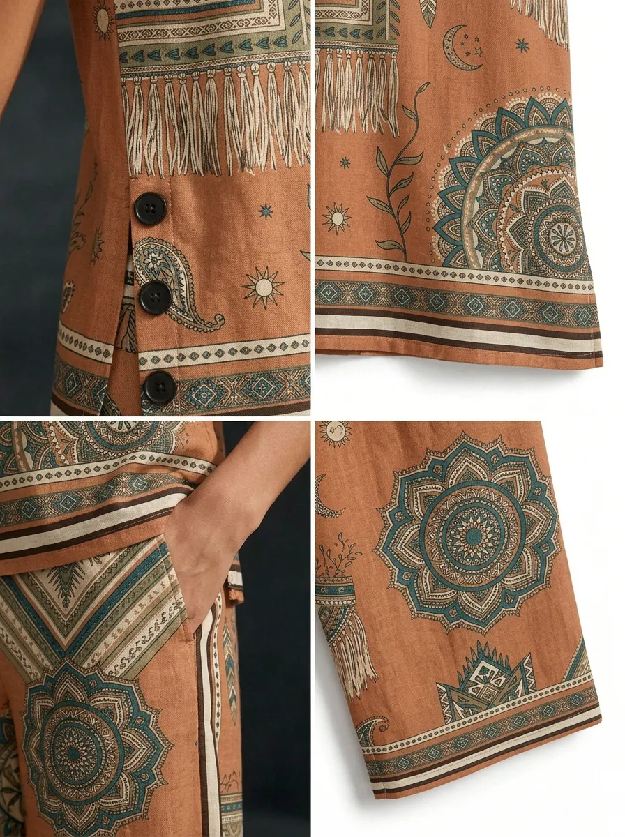 Women's Boho Mandala Feather Printed Sleeveless Set