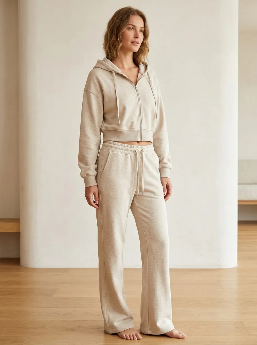 Women's Heritage Inspired Minimal Cropped Hooded Jacket and Flare Pants Active Set
