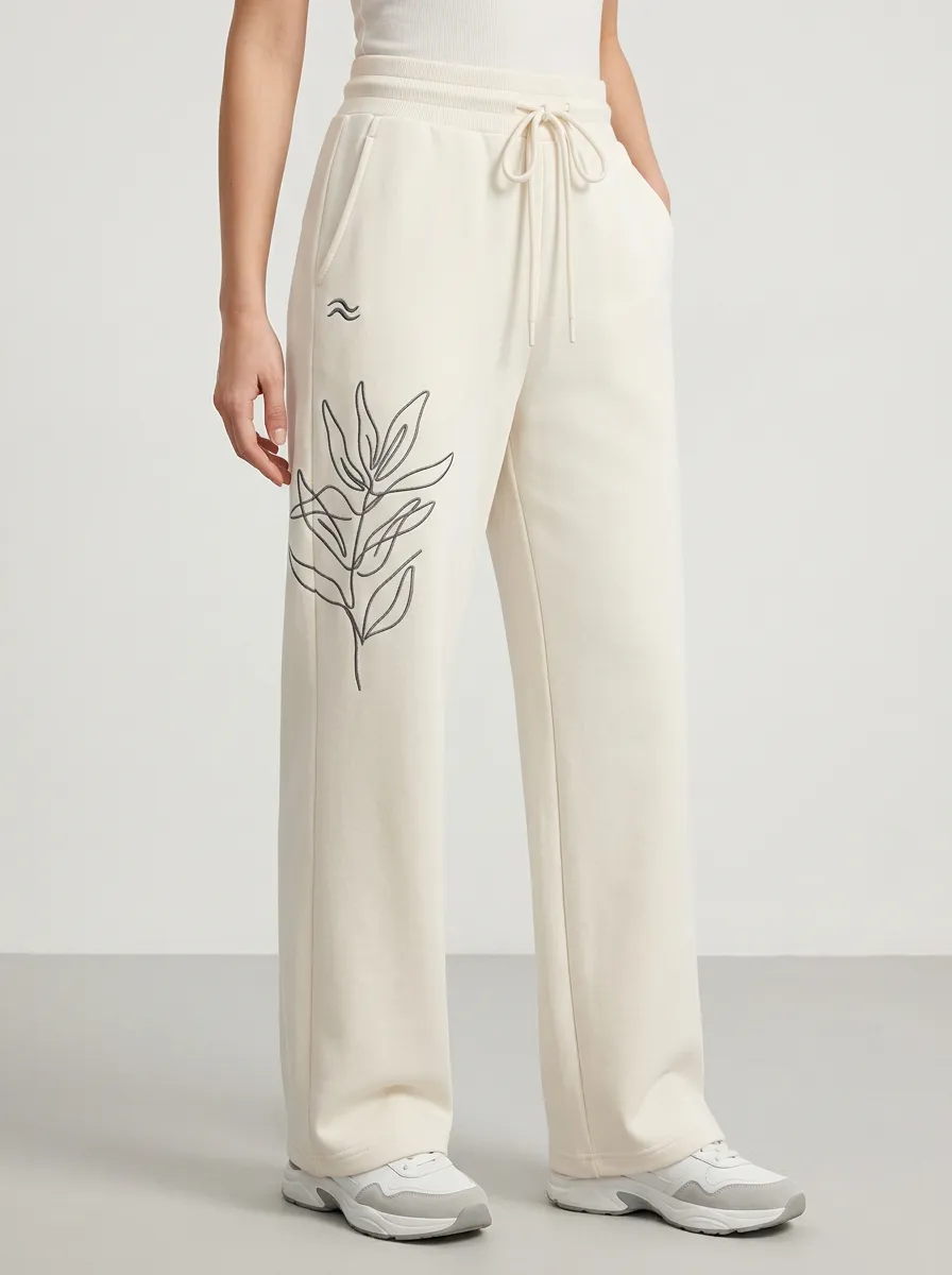 Women's Off-White Botanical Line Embroidered Wide-Leg Sweatpants