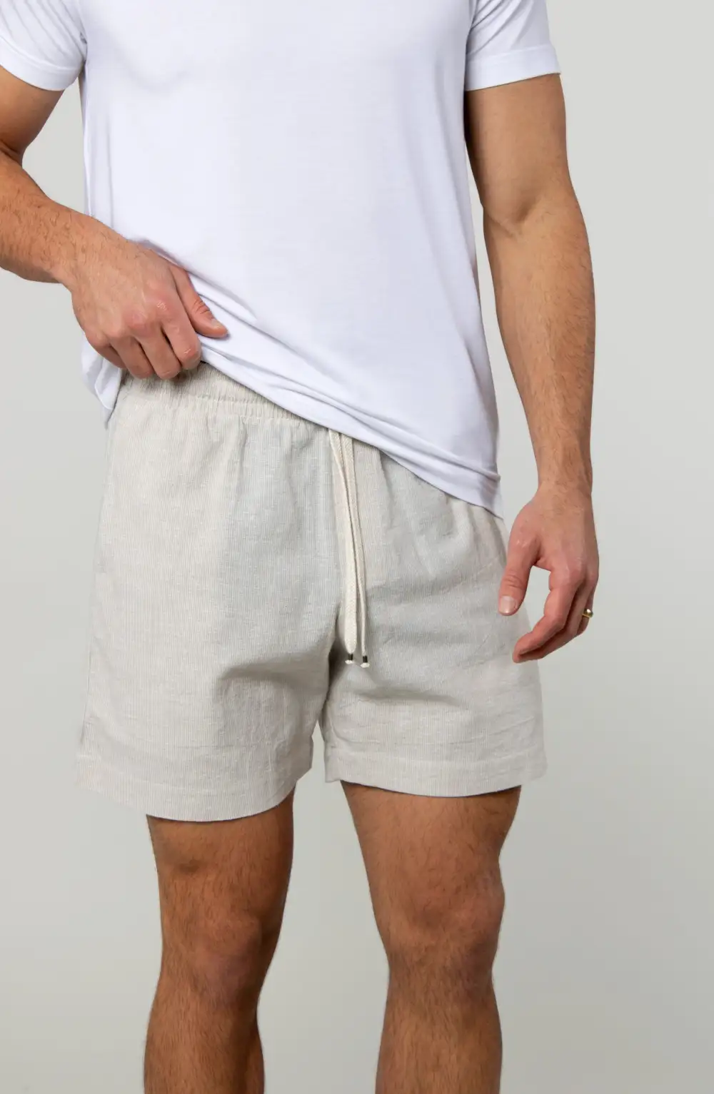Men's Striped Cotton Linen Patch Pocket Shorts