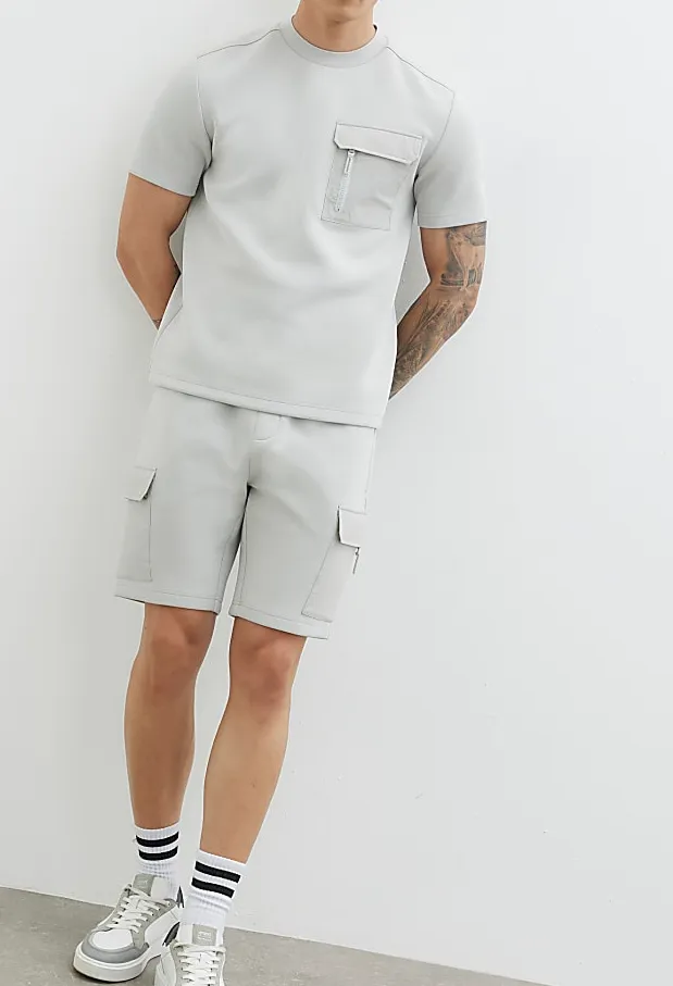 Men's Grey Slim Fit Cargo Shorts