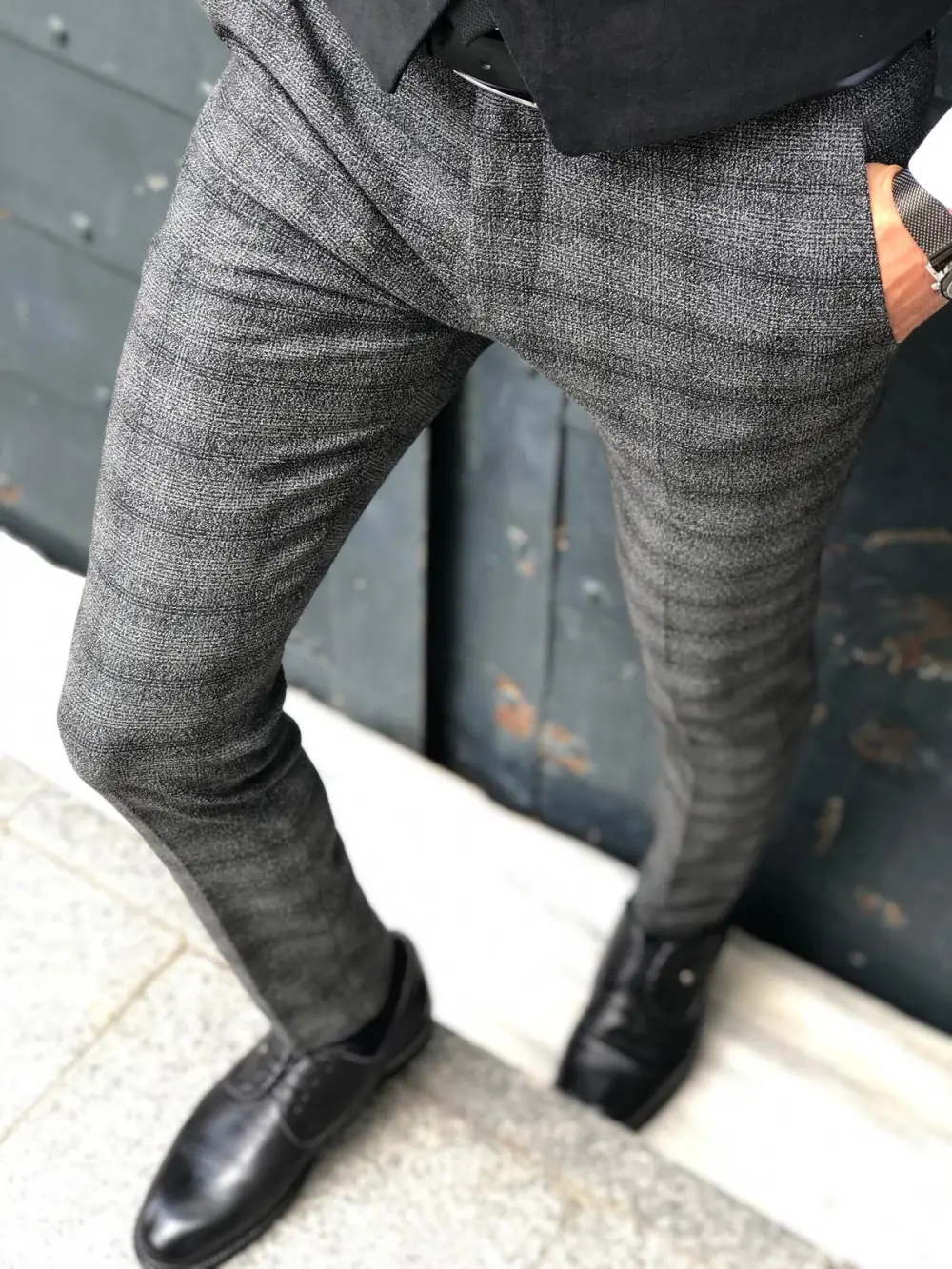 Refined Versatile Slim Fit Plaid Tailored Trousers