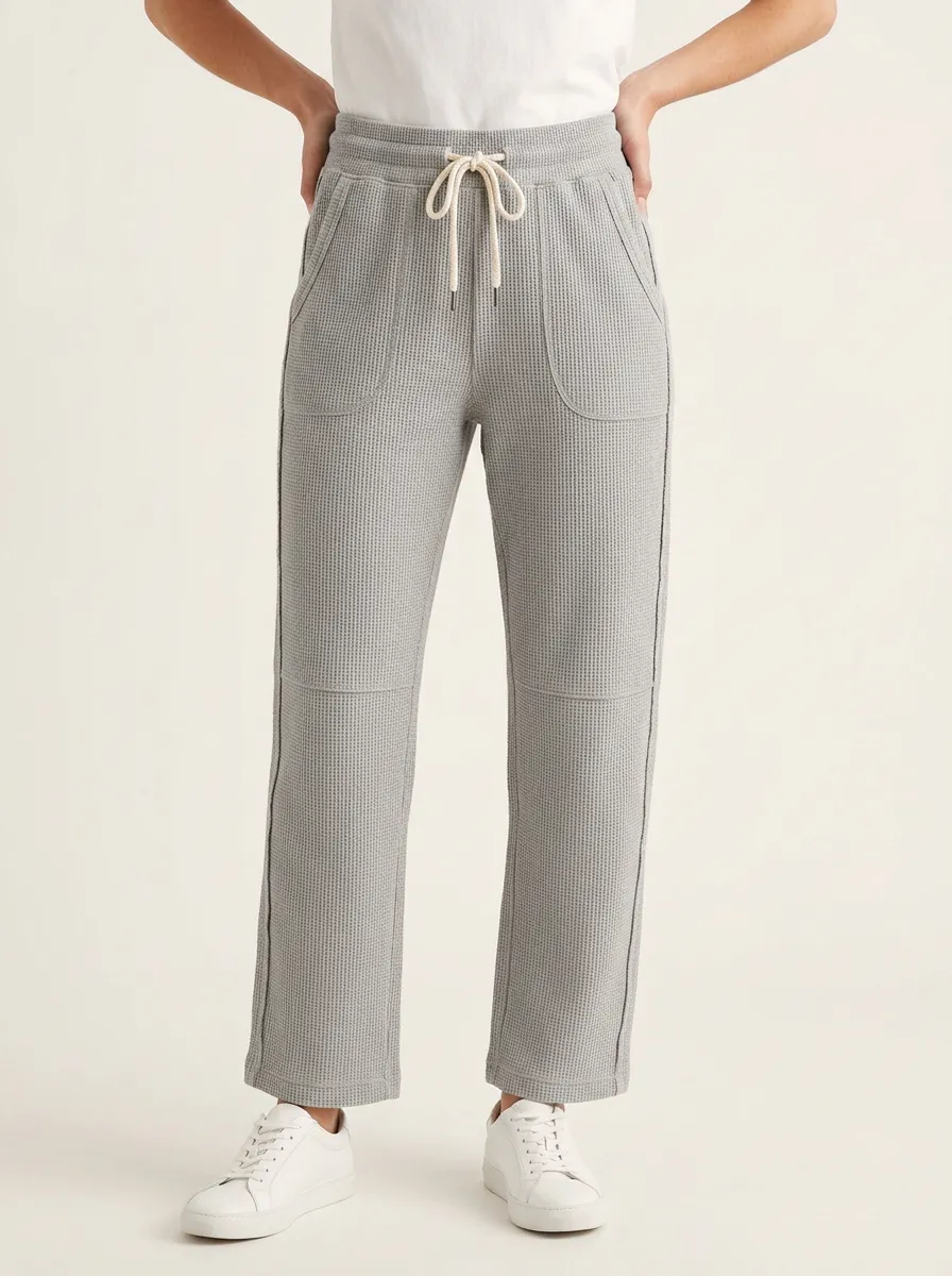Women's Waffle Knit Casual Drawstring Lounge Pants
