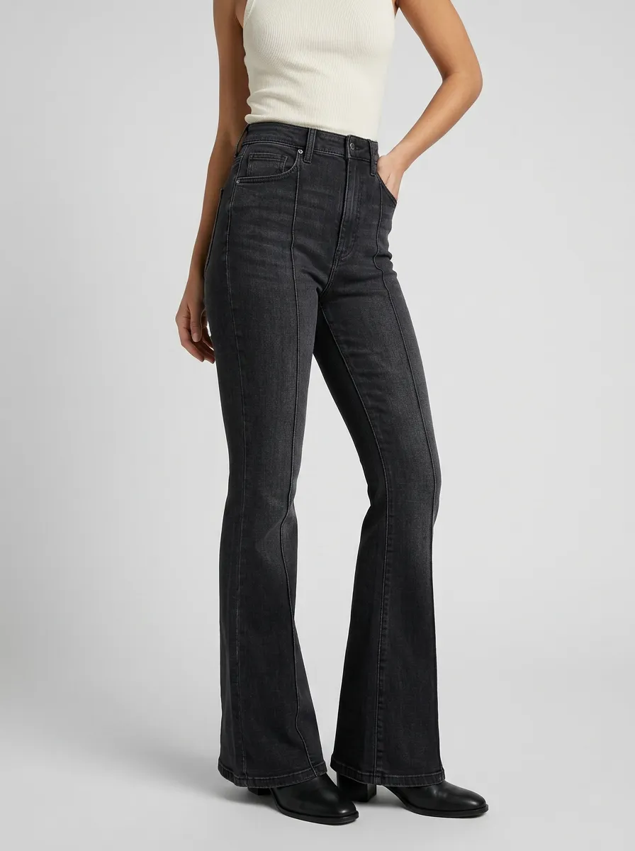 High-Waist Seamed Women's High-Waist Stretch Flare Jeans