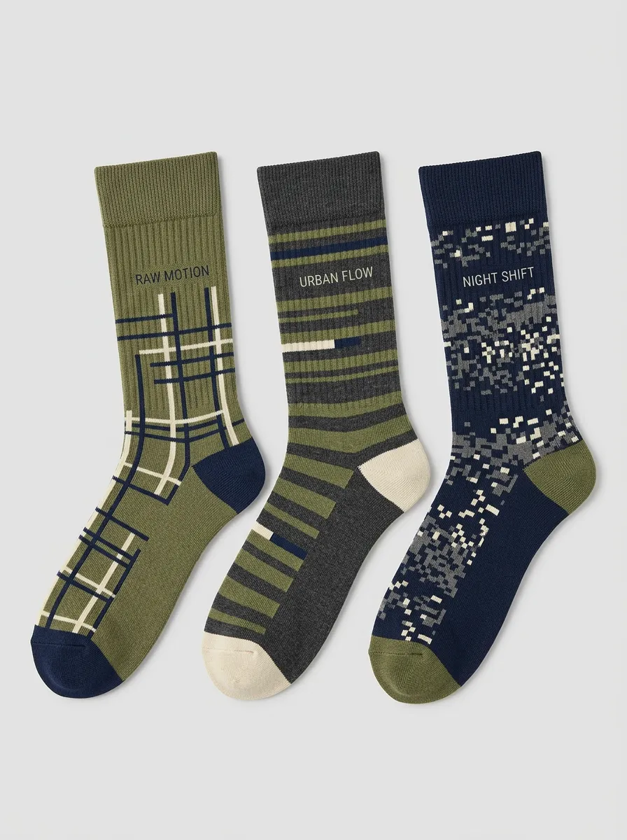 Plaid Pixel Striped Casual Sock Set