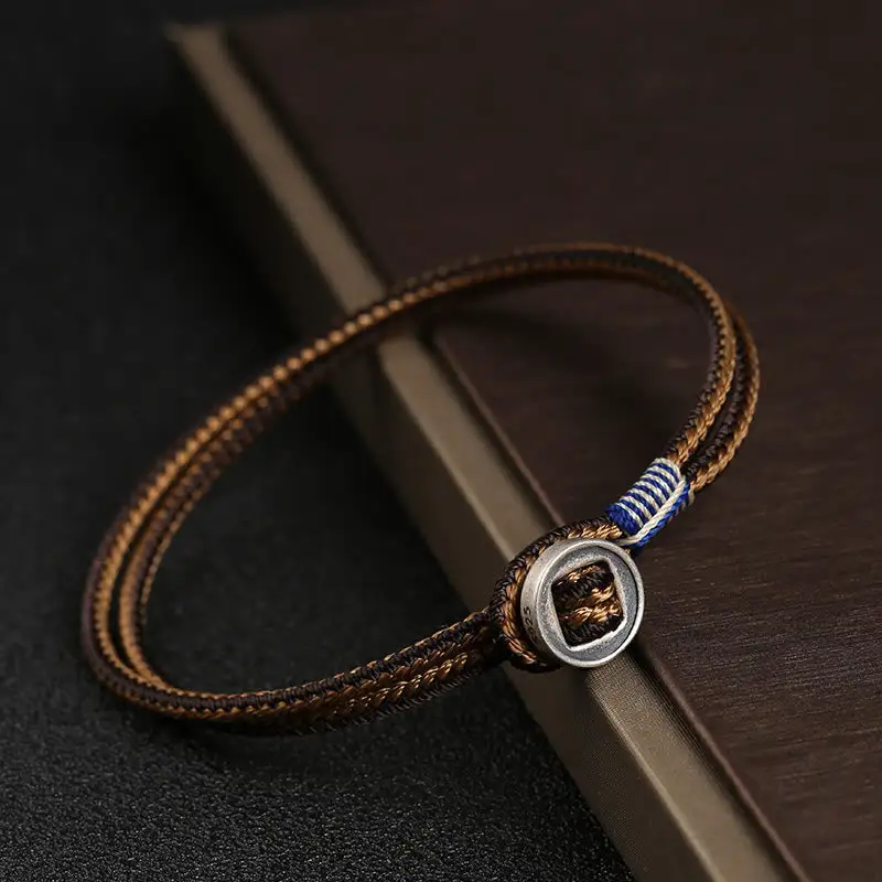 Sterling Silver Handmade Button Weave String Bracelet