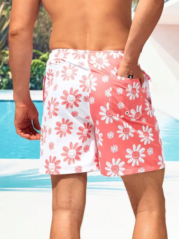 Men's Allover Flower Print Beach Shorts