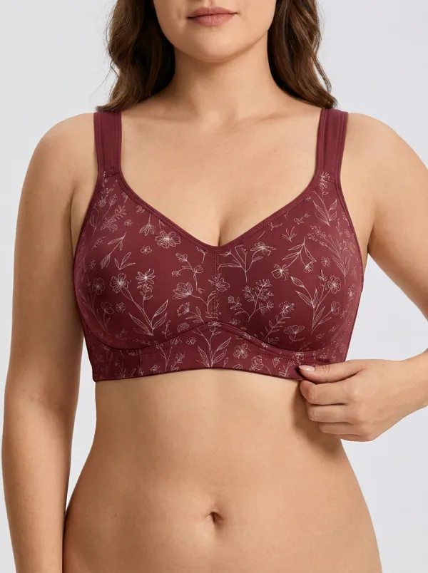 Women's Plus Size Dusty Rose Rose Floral Full-Coverage V-Neck Wireless Bra