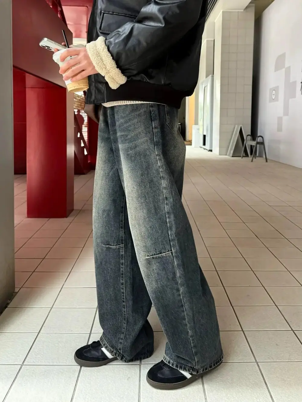 Washed Faded Straight Leg Jeans