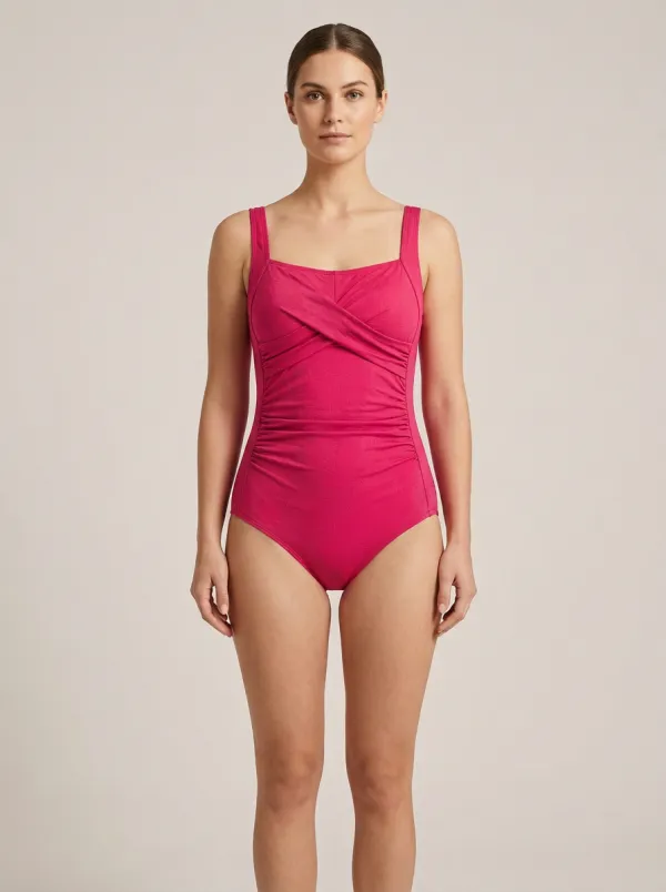 Polished Cross-Front Ruched One-Piece Swimsuit