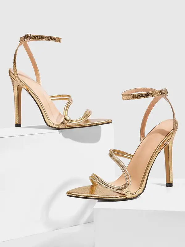 Buckle Cutout Panel Detail Heeled Sandals