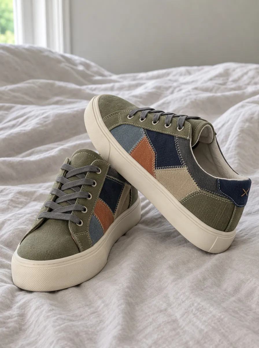 Men's Refined Casual Colorblock Patterned Canvas Shoes