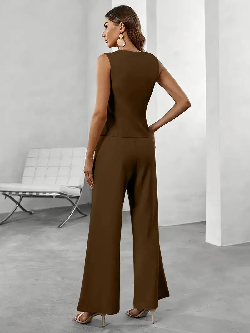  Sleeveless Vest Wide Leg Pants Set
