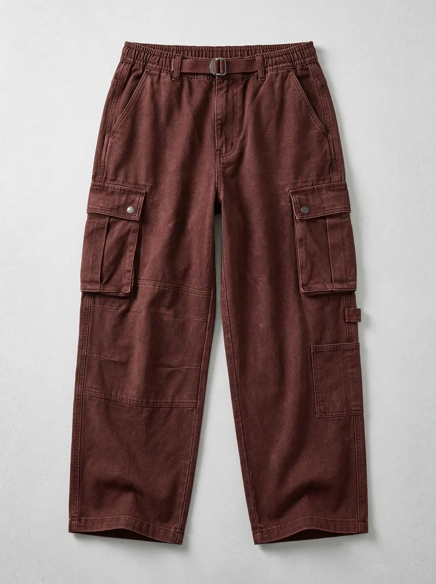 Men's Olive Green Multi-Pocket Belted Cargo Pants