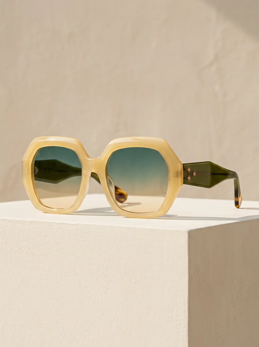 Women's Vintage Hexagon Geometric Star Detail Gradient Lens Sunglasses