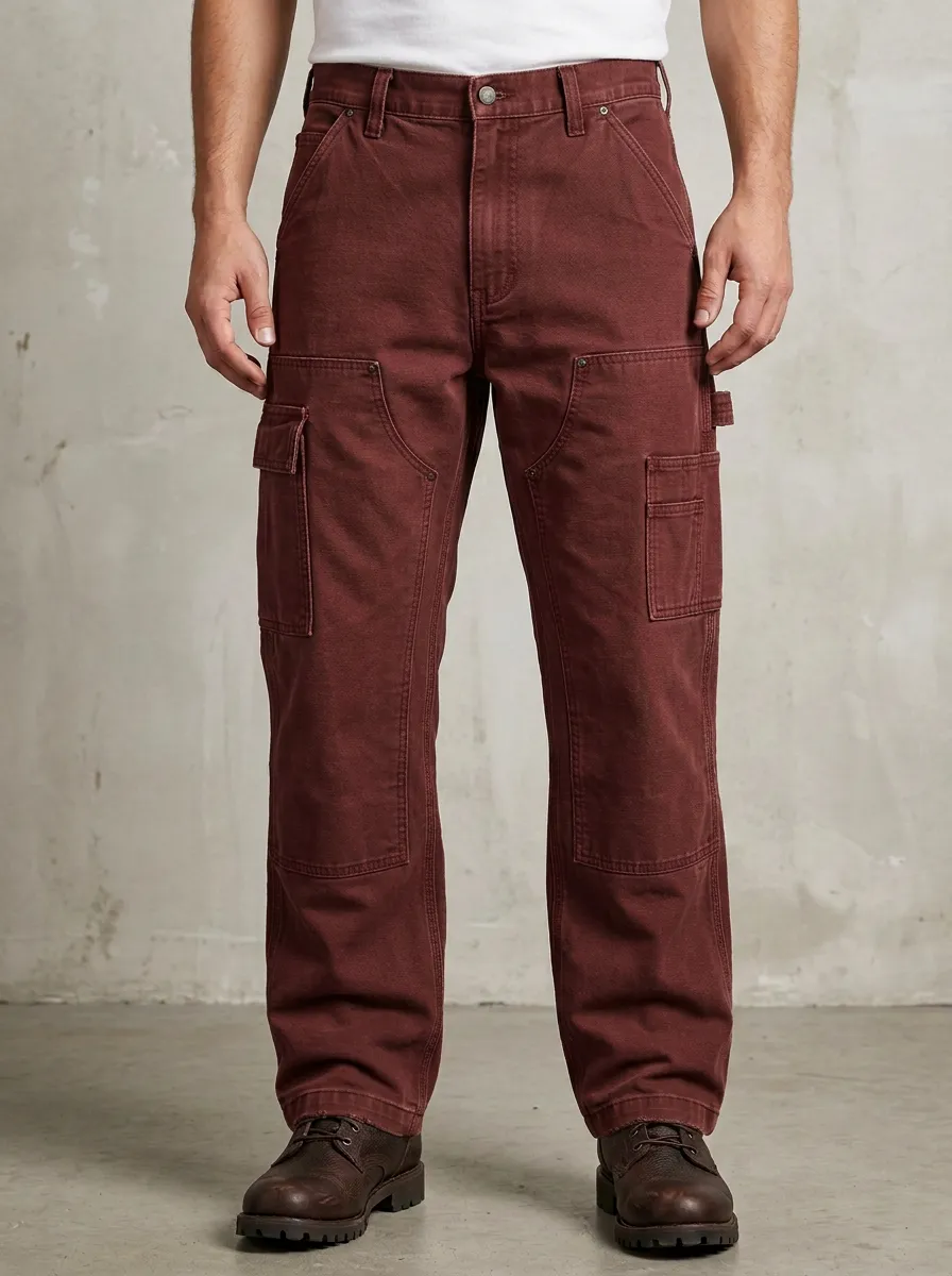 Men's Brown Utility Multi-Pocket Canvas Cargo Pants