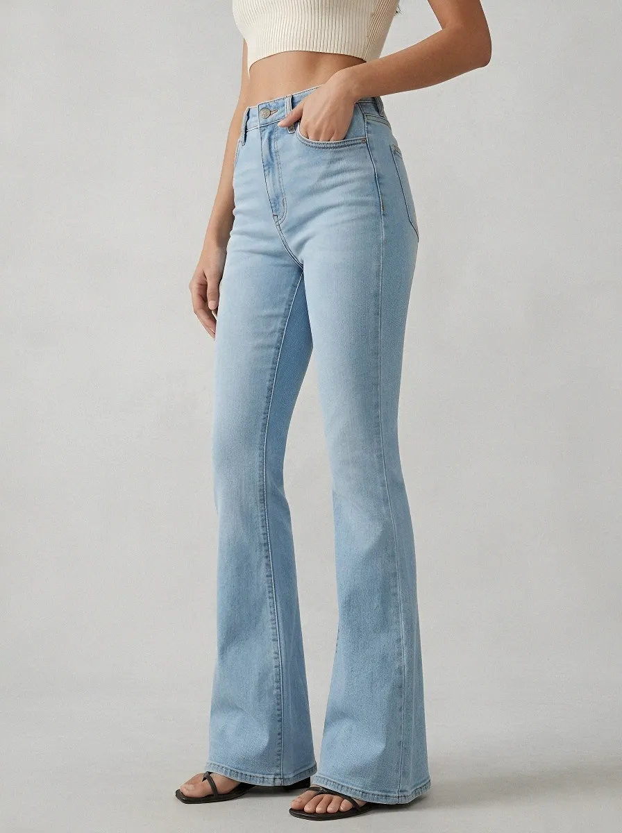 Stretch Vintage-Wash Women's High-Waist Stretch Flare Jeans