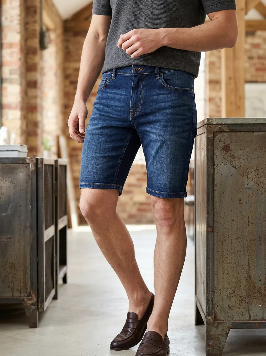 Men's Casual Style Dark Wash Denim Shorts