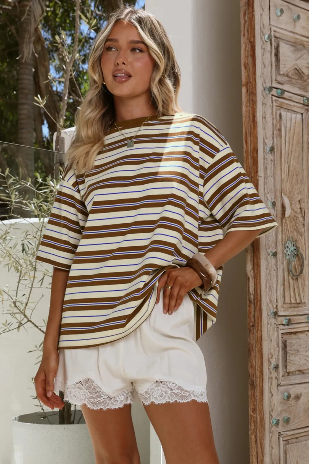 Brown Stripe Oversized Tee