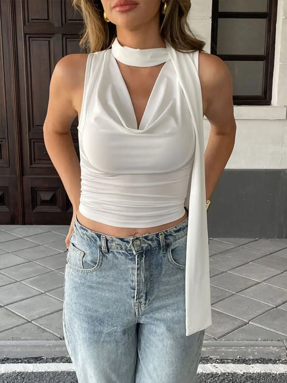 Cowl Neck Ruched Cami
