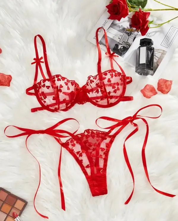 Heart Bow Detail Lingerie Set