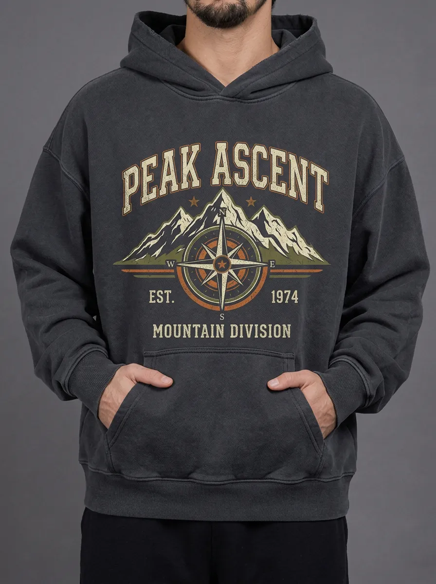 Men's Mountain Hiking Peak Ascent Compass Printed Hoodie
