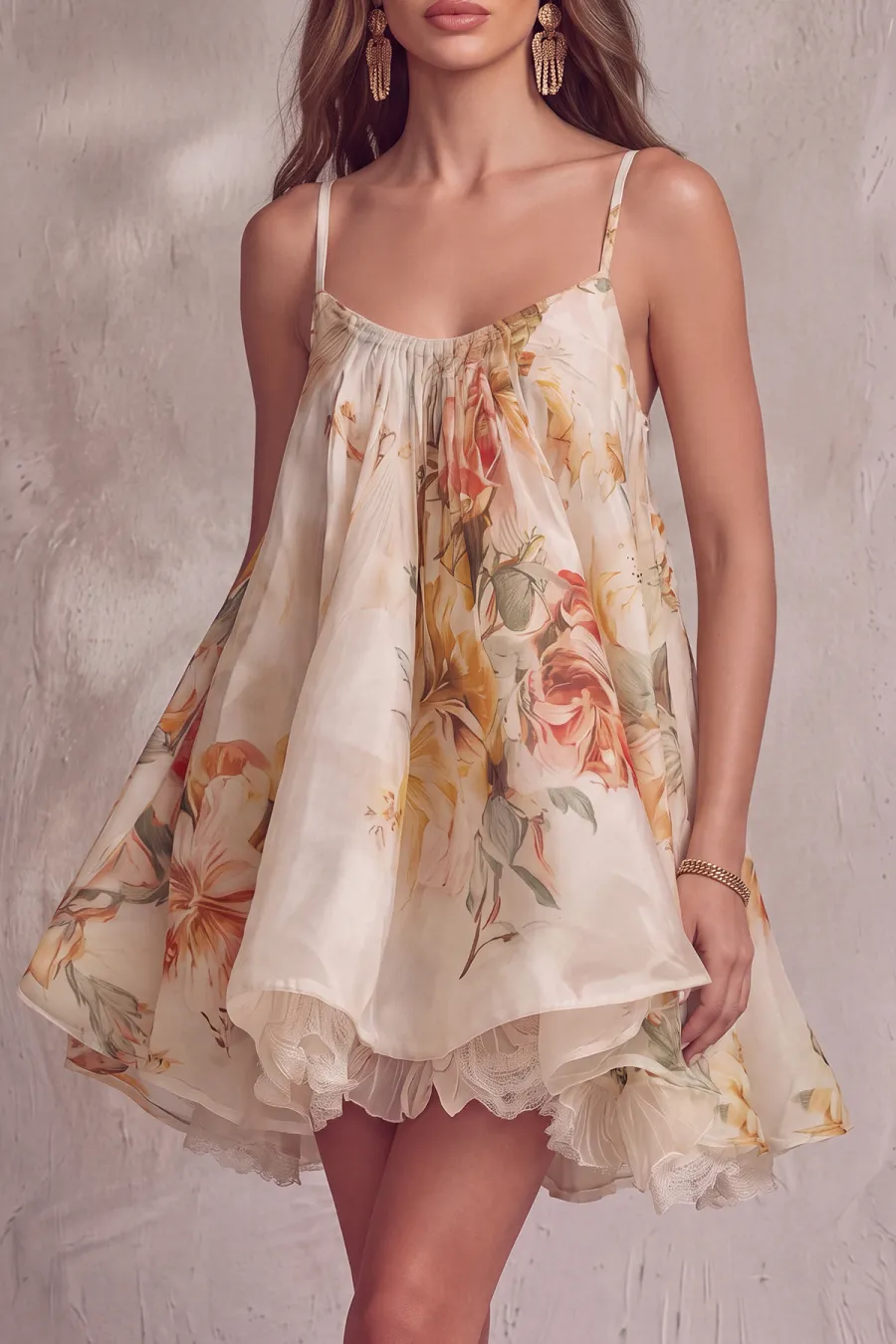 Spaghetti Strap Ruffle Floral Mini Dress