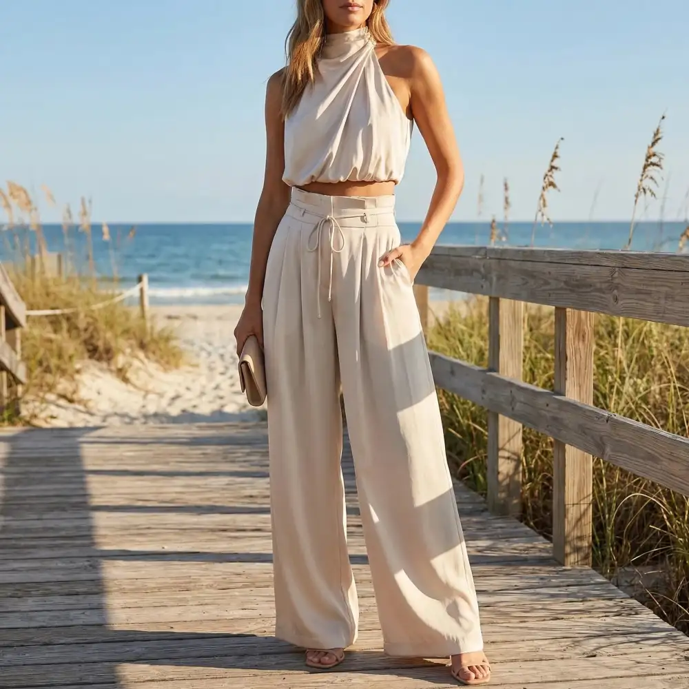 Sleeveless Halter Neck Wide