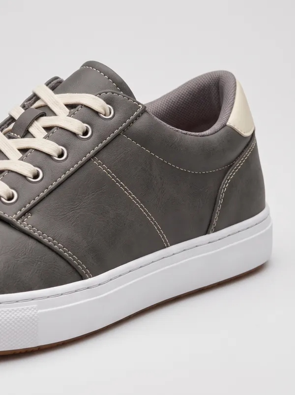 Leather-Panel Lace-Up Contrast-Detail Men's Athletic Sneakers