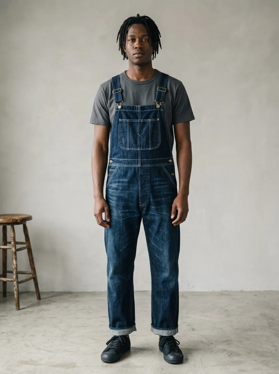 Men's Vintage Style Dark Wash Denim Bib Overalls