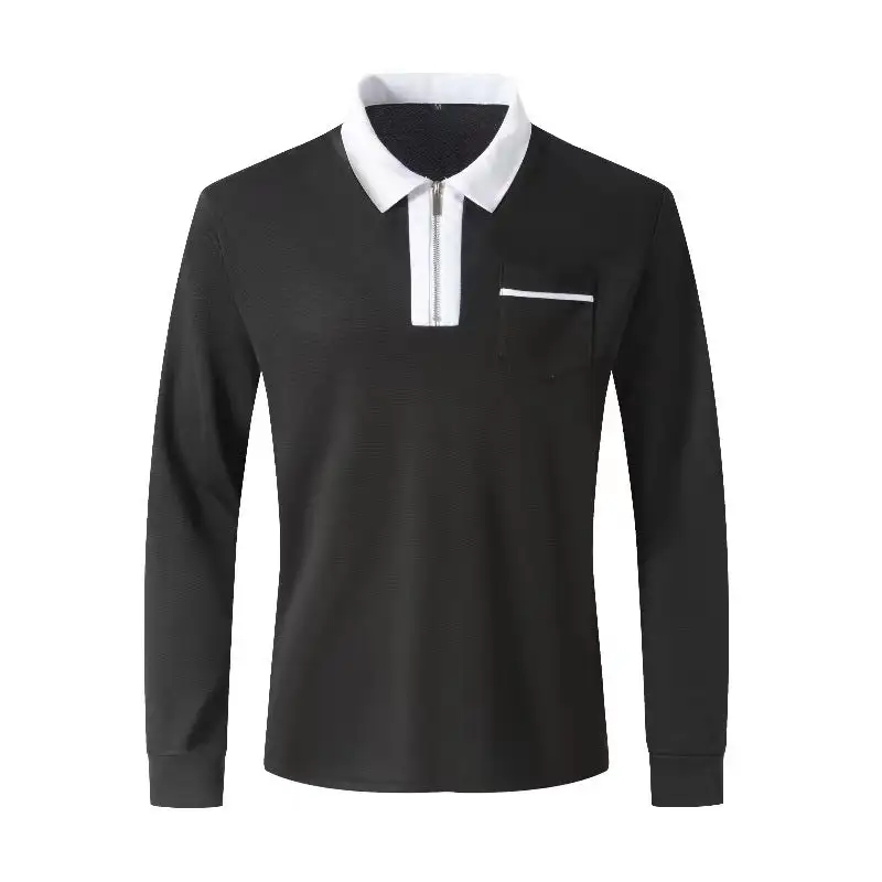 Stand Collar Chest Pocket Long Sleeve Polo Shirt