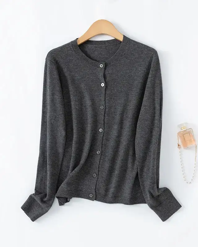 Wool-Blend Wool Button-Front Crew-Neck Cardigan