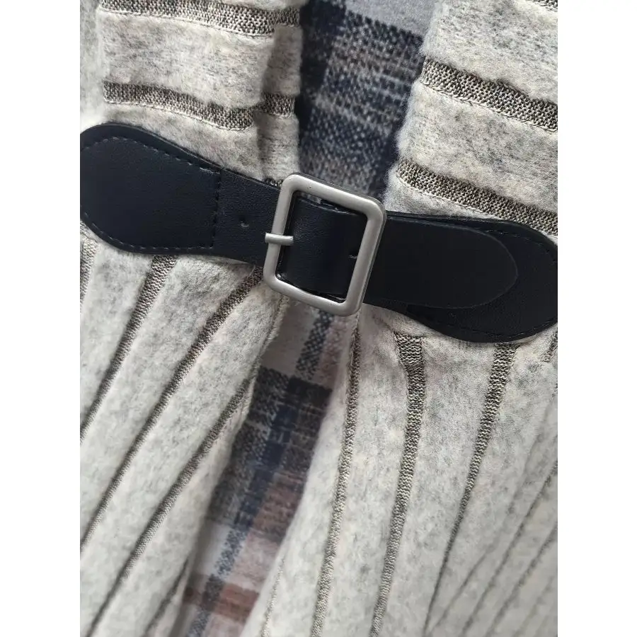 Plaid Dress & Ribbed Knit Cardigan Set