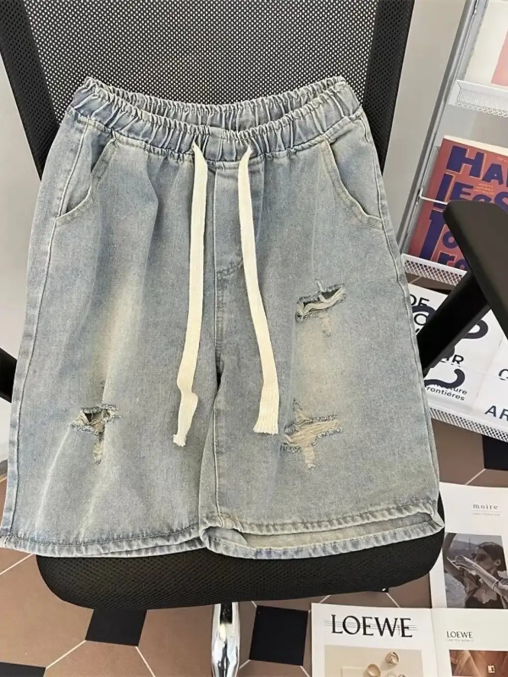 Men's Full Size Distressed Drawstring Denim Shorts Plus