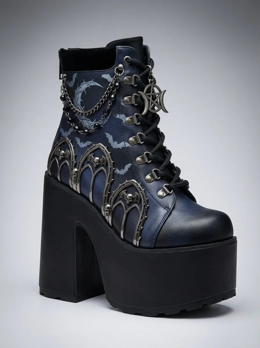 Darkwave Skull Bat Moon Collection Women's Gothic Platform Boots