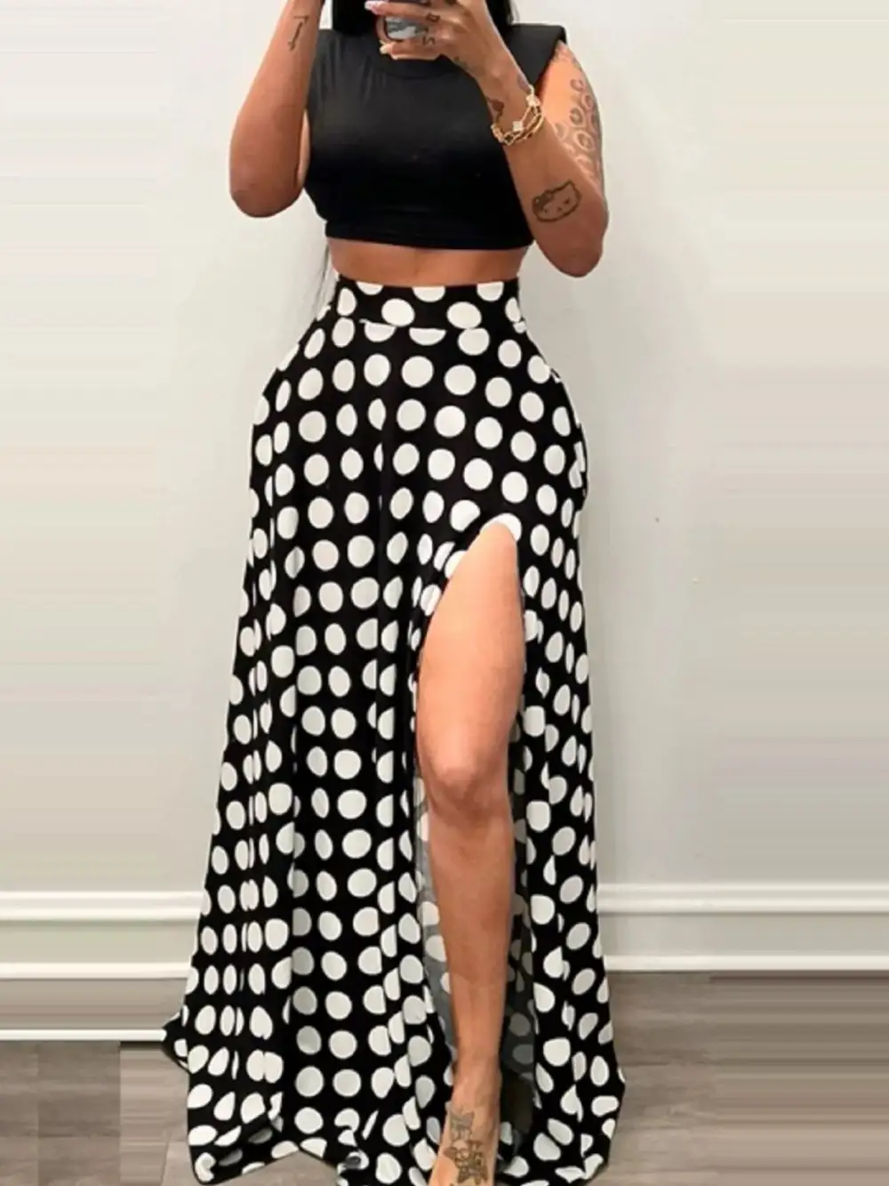 Pocket Detail Polka Skirt