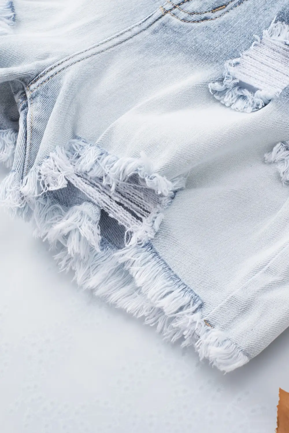 Sky Blue Bleached Wash Distressed Denim