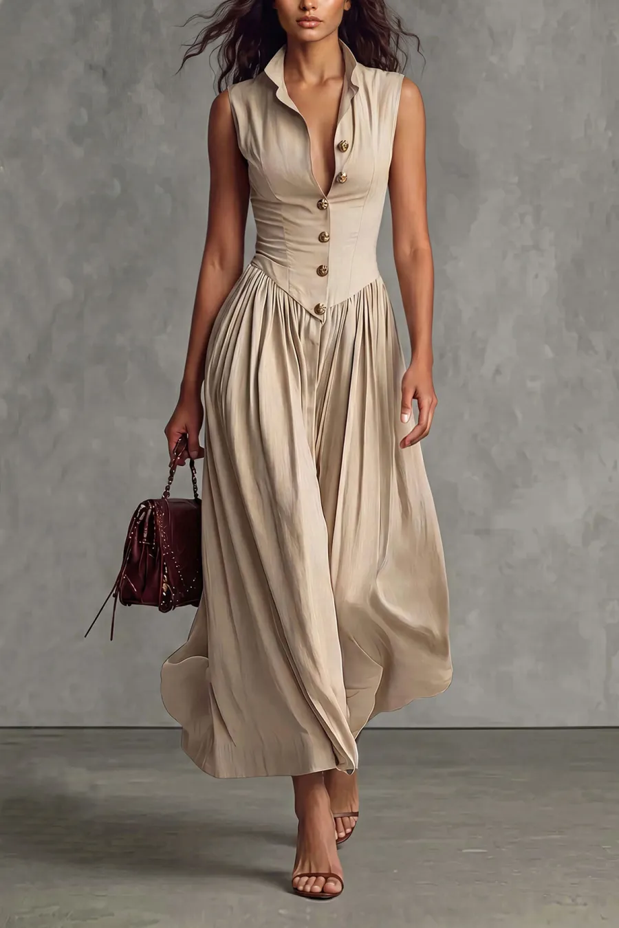 Sleeveless Button Front Midi Dress