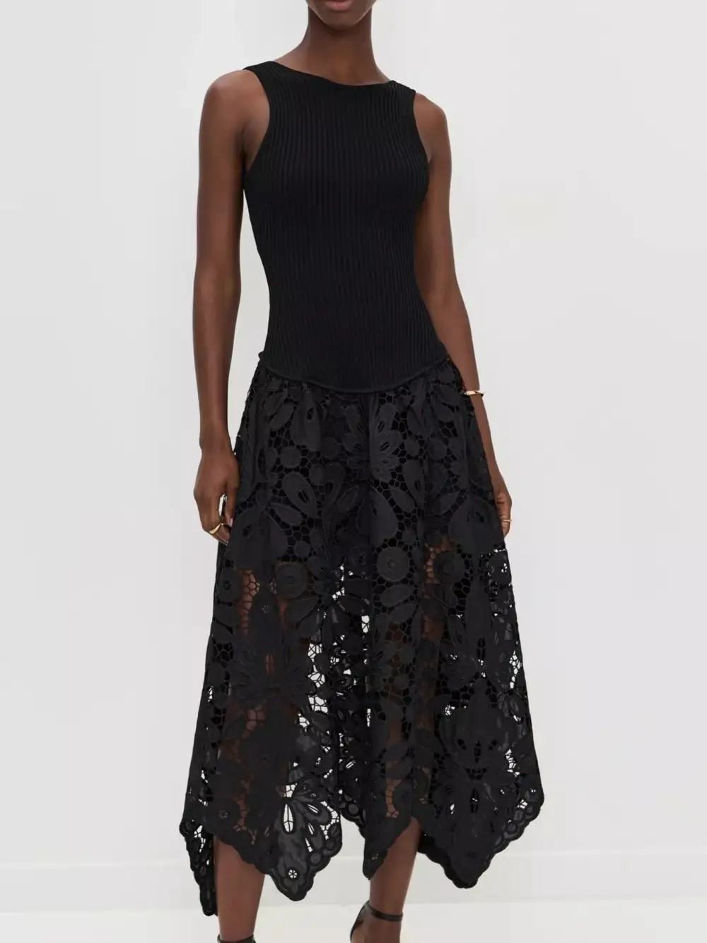 Sleeveless Ribbed Crochet Midi Dress