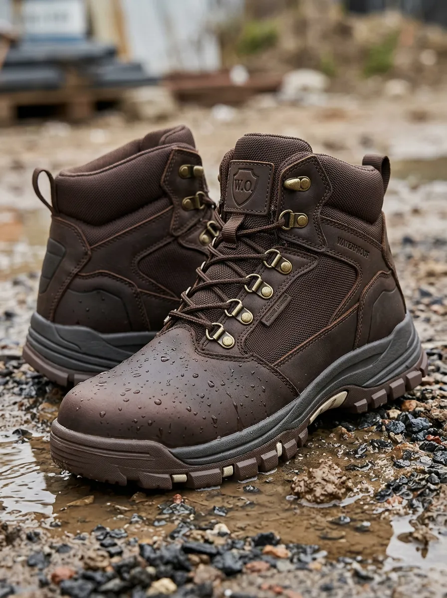 Men's Waterproof Outdoor Brown Leather Hiking Work Boots