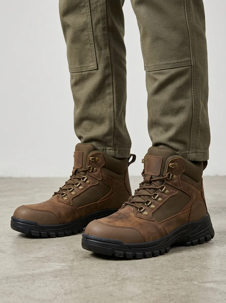 Unisex Waterproof Waterproof Brown Leather Tactical Work Boots