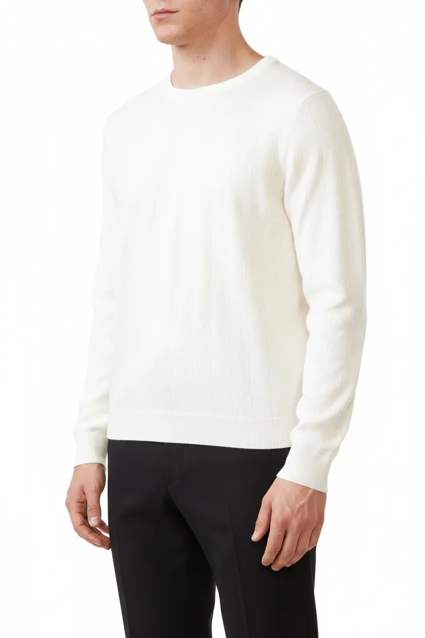 Refined Diamond Pattern Regular Fit Viscose Crew Neck Sweater