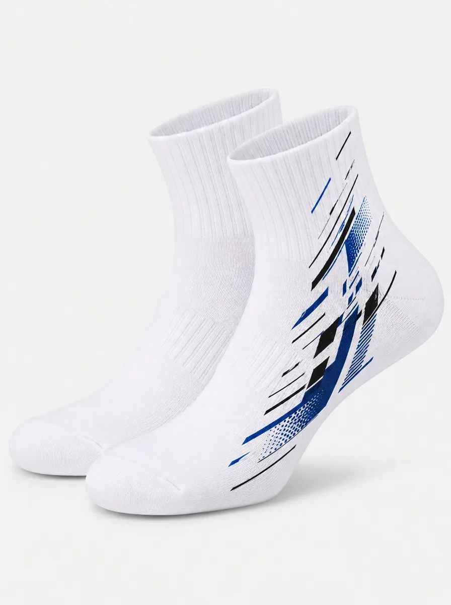 White Scenic Abstract Graphic Sport Ankle Socks