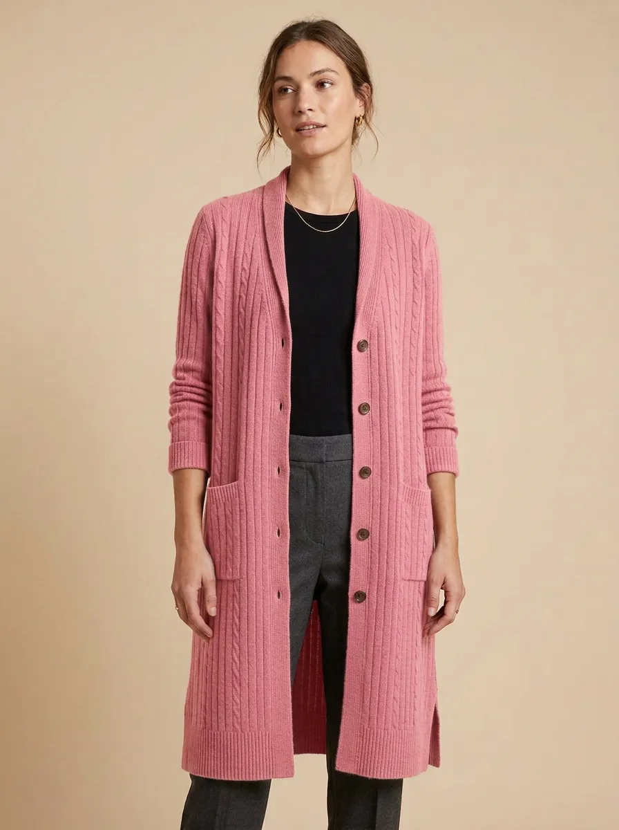 Women's Modern Cable Knit Button Detail Knit Cardigan
