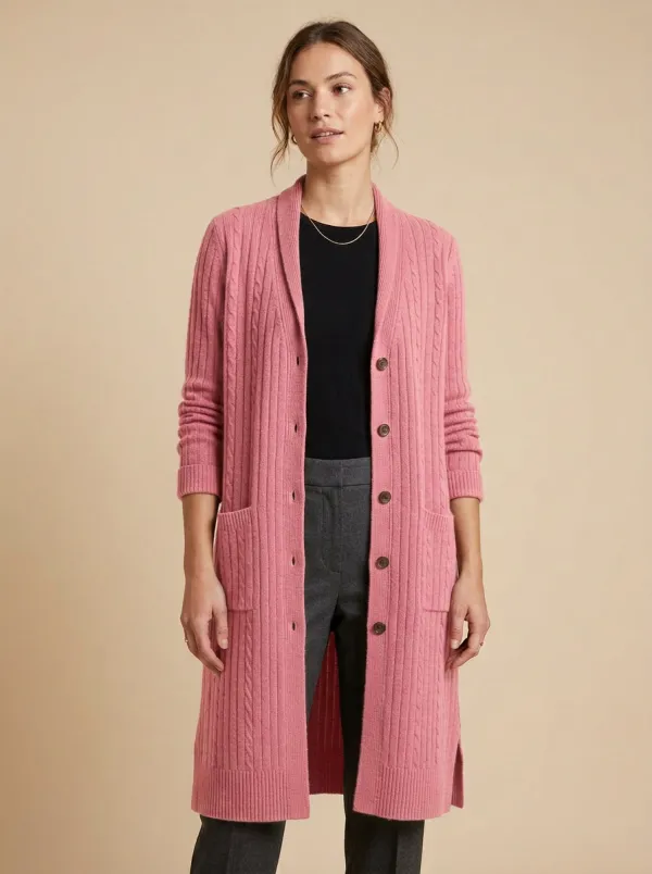 Women's Modern Cable Knit Button Detail Knit Cardigan