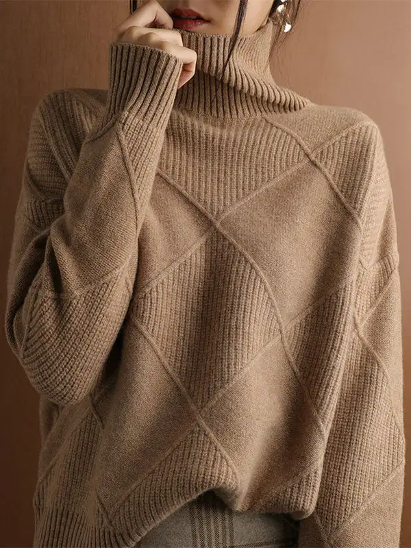 Women's Jacquard High-Neck Relaxed Sweater