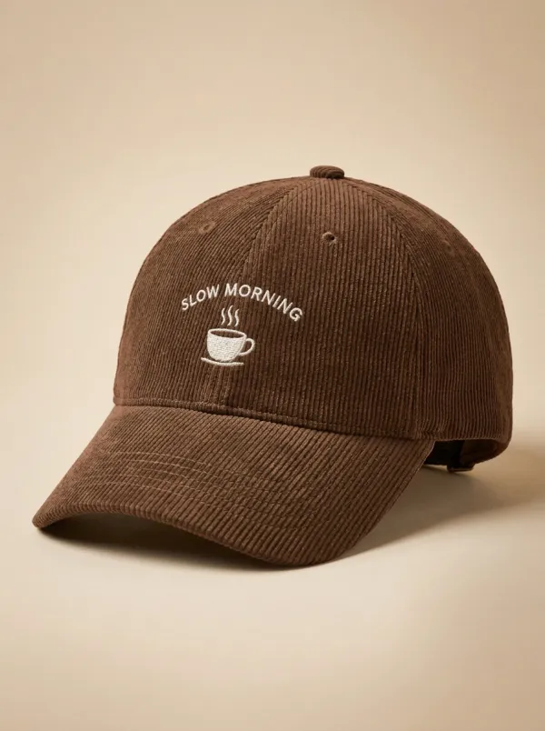 Everyday Coffee-Lover Slow-Morning Corduroy Embroidered Unisex Baseball Cap
