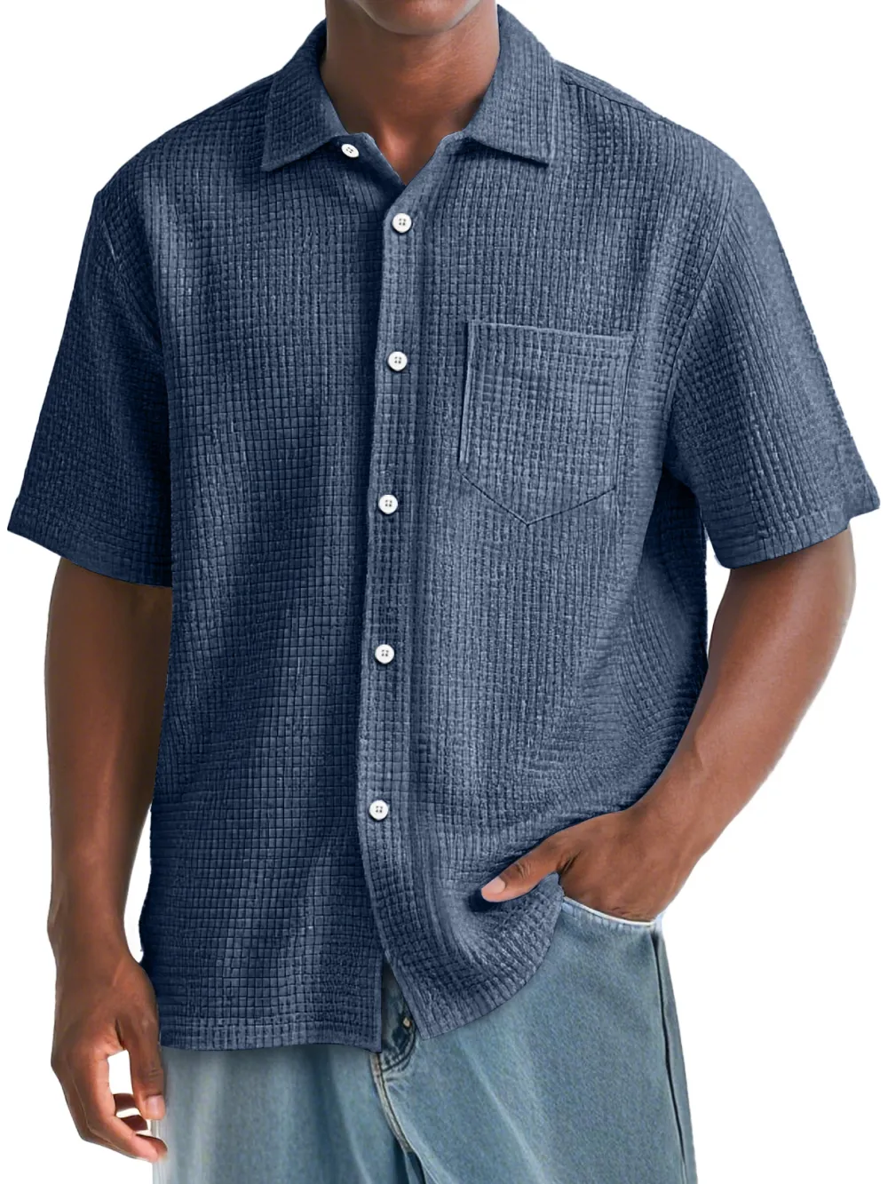 Clean Line Textured Knit Pocket Shirt